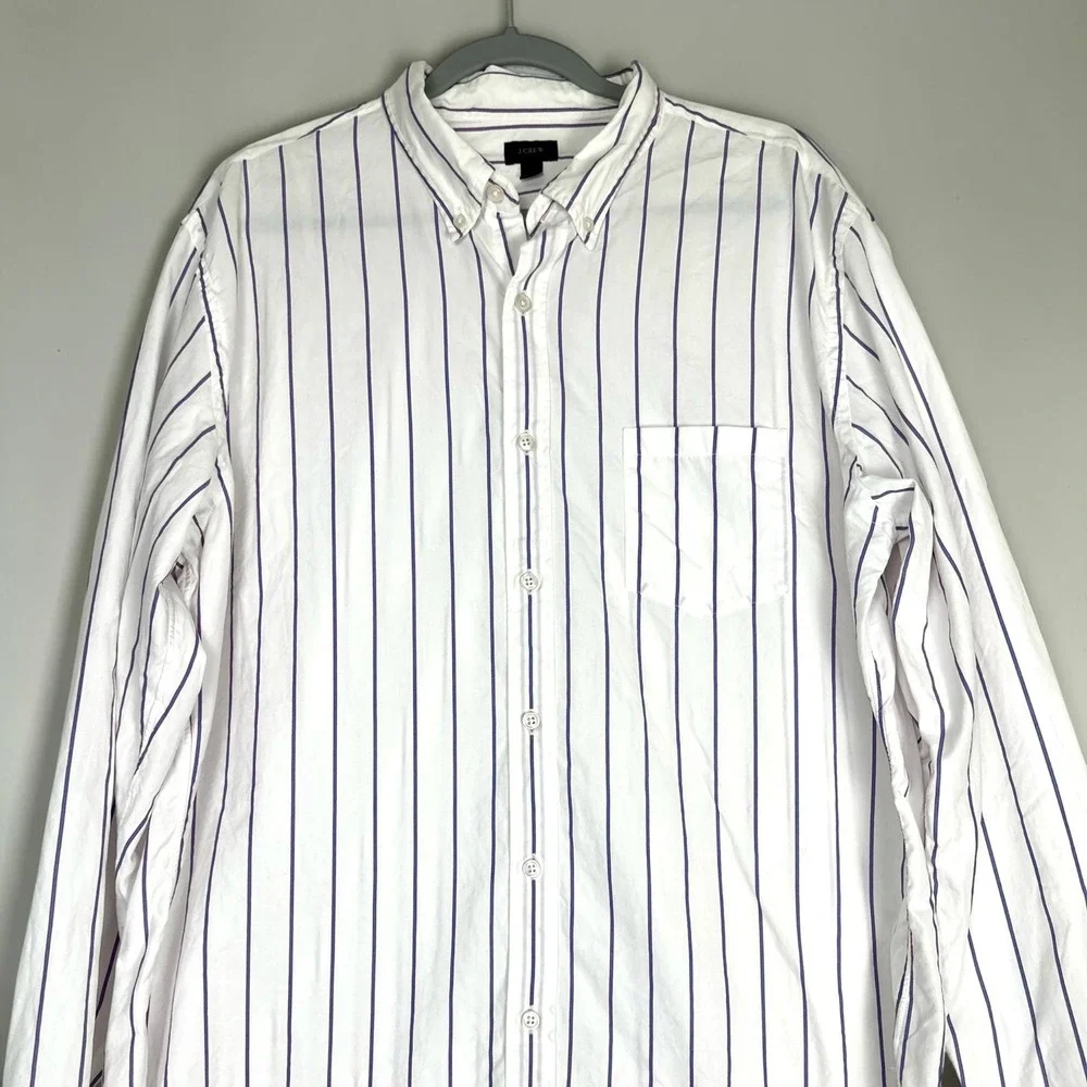J.Crew Button-Down Shirt Mens XL White Blue Striped Cotton Long Sleeve Preppy